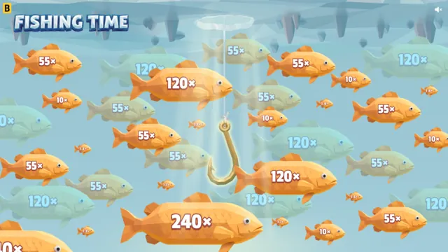 Huge Catch bonus in Fishing Time with yellow fish and multipliers